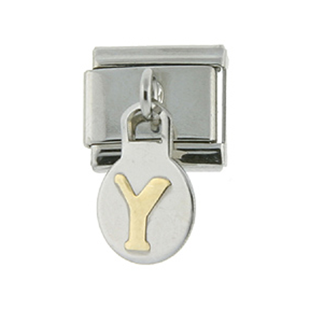 Stainless Steel 18k Gold Hanging Italian Charm Initial Letter Y for Italian Charm Bracelets