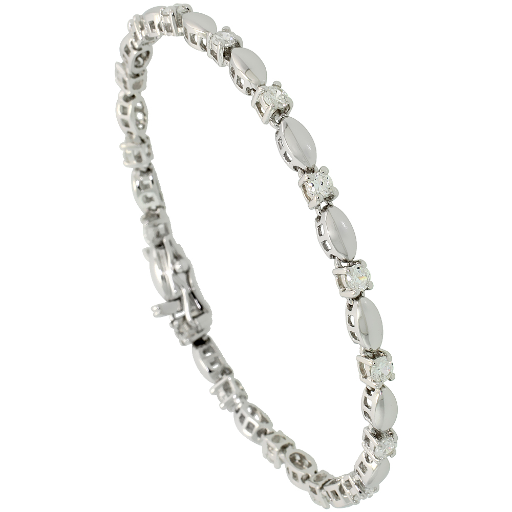 Sterling Silver 1.5 ct. size Marquise Link Cubic Zirconia Bracelet, with alternating Silver & Stone, 1/8 inch wide