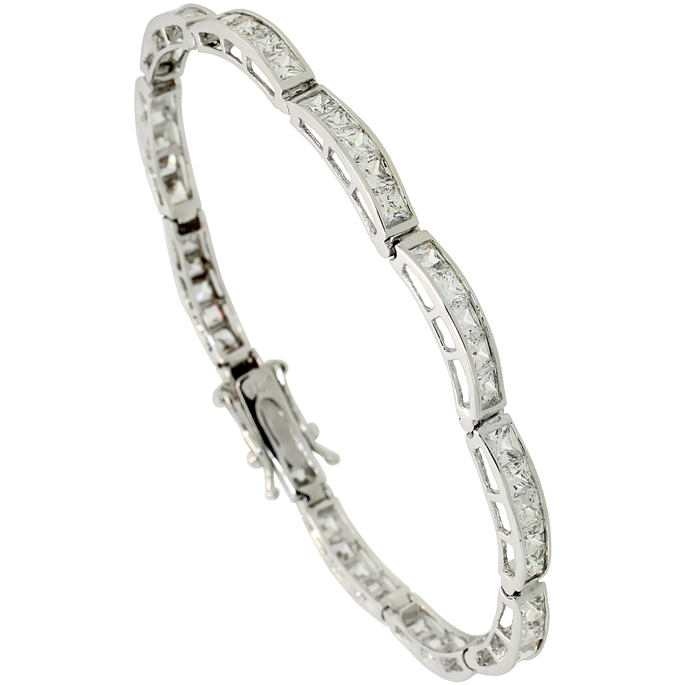 Sterling Silver 9 Carat 5-Stone Channel Set CZ Tennis Bracelet, 5/32 inch wide