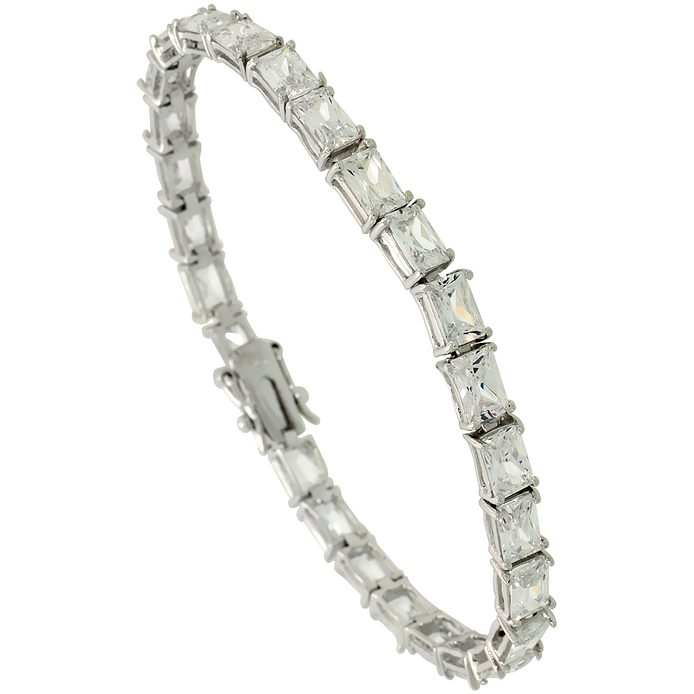 Sterling Silver 13.5 ct. size Emerald Cut CZ Tennis Bracelet, 3/16 inch wide