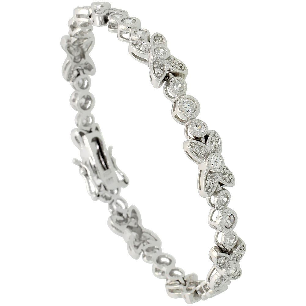 Sterling Silver Vintage Style CZ Butterfly Bracelet, 1/4 inch wide