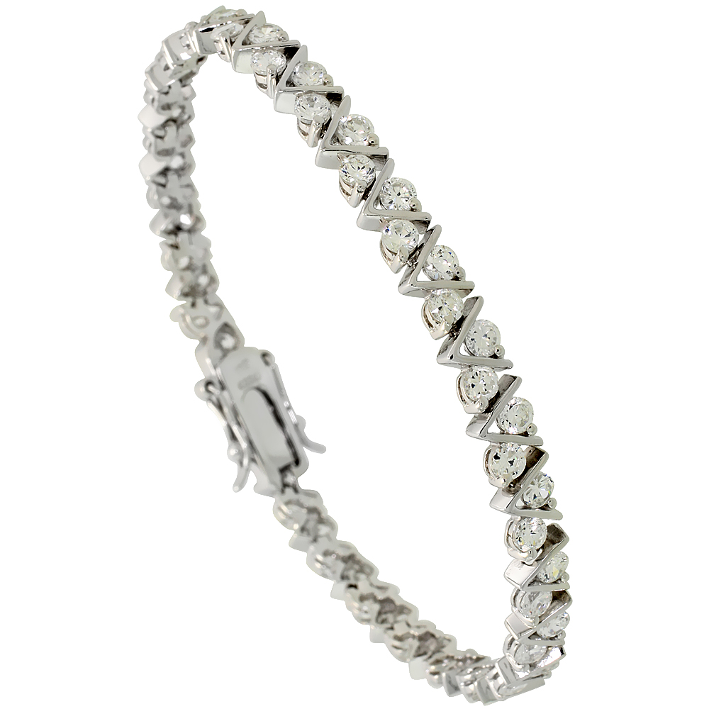 Sterling Silver 5.25 ct. size V-Link Cubic Zirconia Tennis Bracelet, 3/16 inch wide