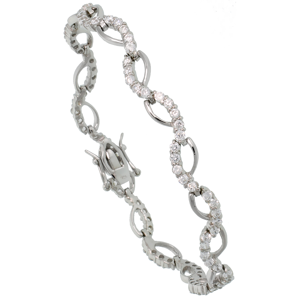 Sterling Silver 1.25 ct. size Wave CZ Tennis Bracelet, 1/4 inch wide