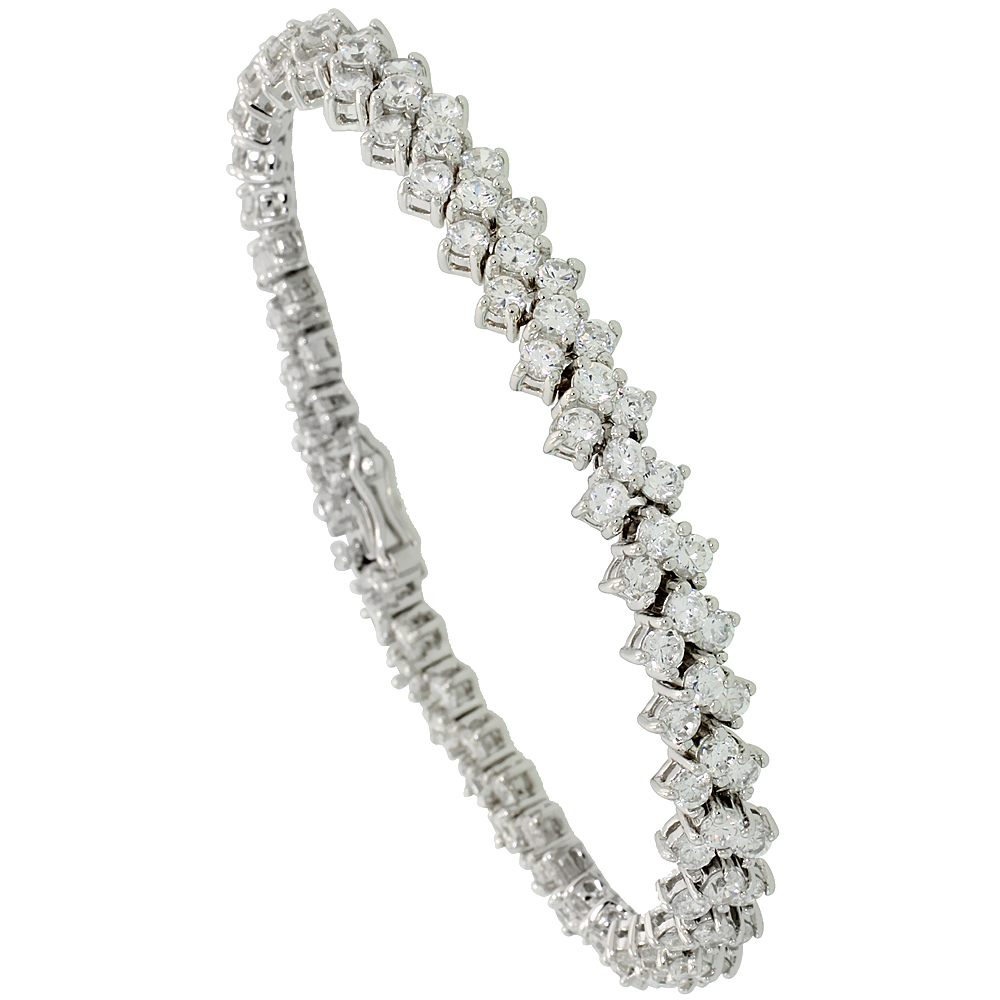 Sterling Silver 6.75 ct. size 3 Row Chevron CZ Tennis Bracelet, 1/4 inch wide