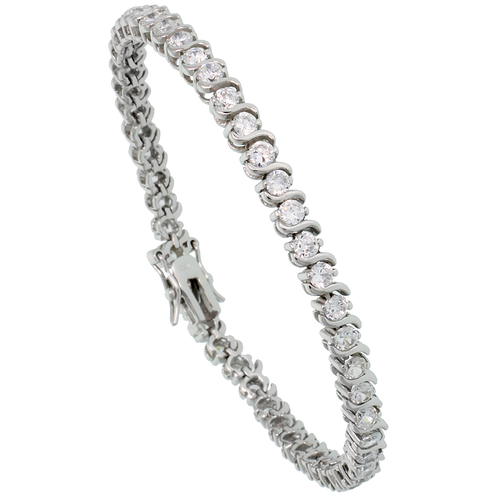 Sterling Silver 4.75 ct. size S-Link CZ Tennis Bracelet, 3/16 inch wide