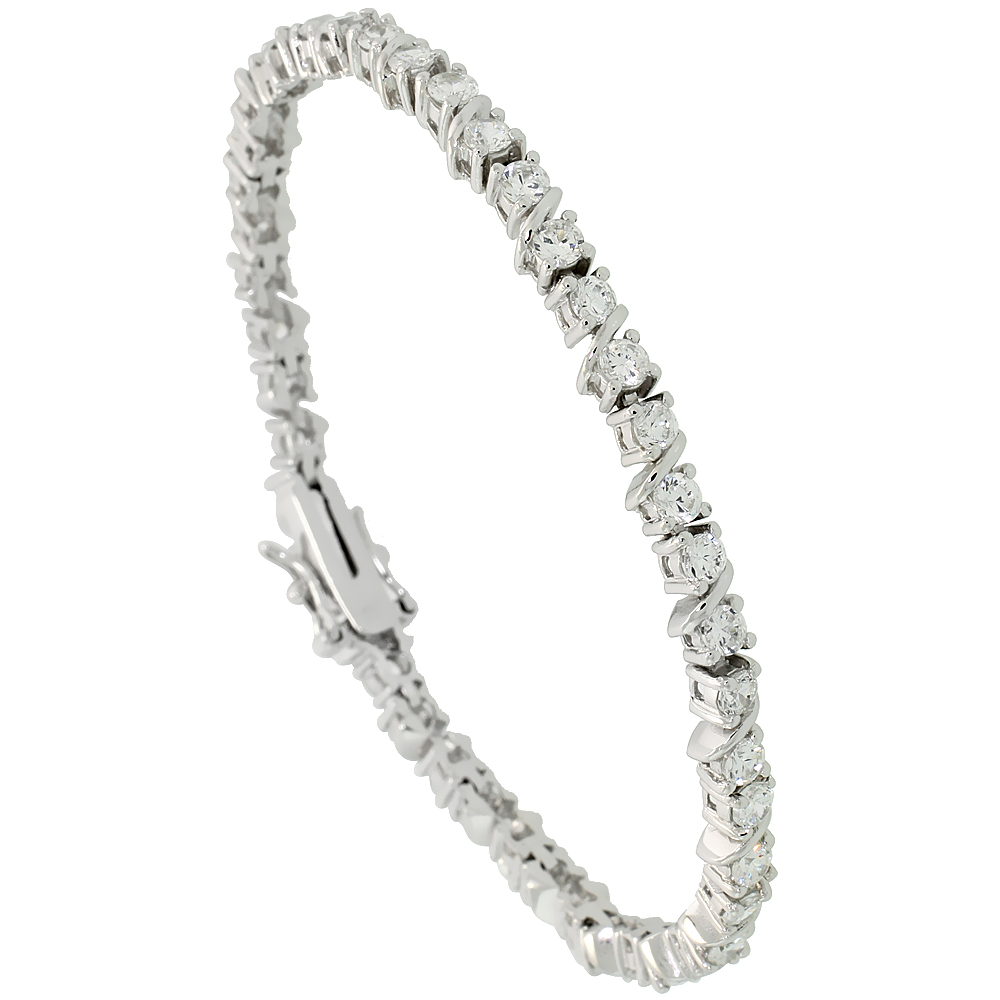 Sterling Silver 4.25 ct. size Slash Link CZ Tennis Bracelet, 3/16 inch wide