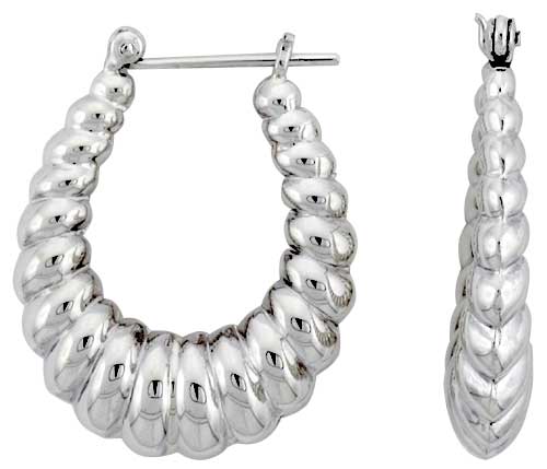 Sterling Silver Shrimp Hoop Earrings for Women Click Top High Polished 1 1/4 inch