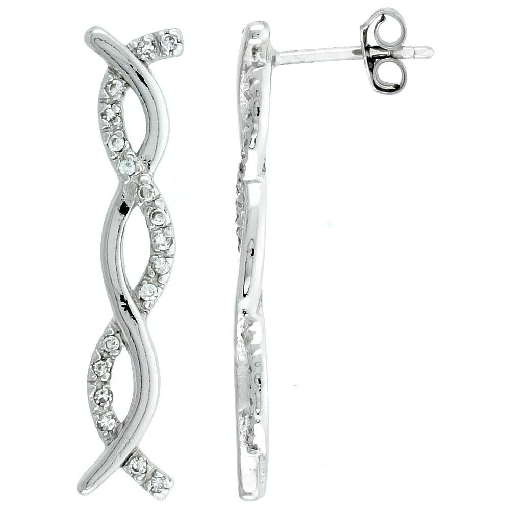 Sterling Silver Jeweled Post Earrings, w/ Cubic Zirconia stones, 1 3/16 (31 mm)