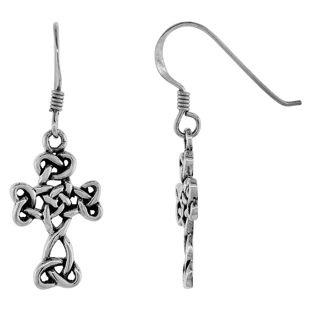 Sterling Silver Celtic Cross of Triquetras Earrings, 7/8 inch long