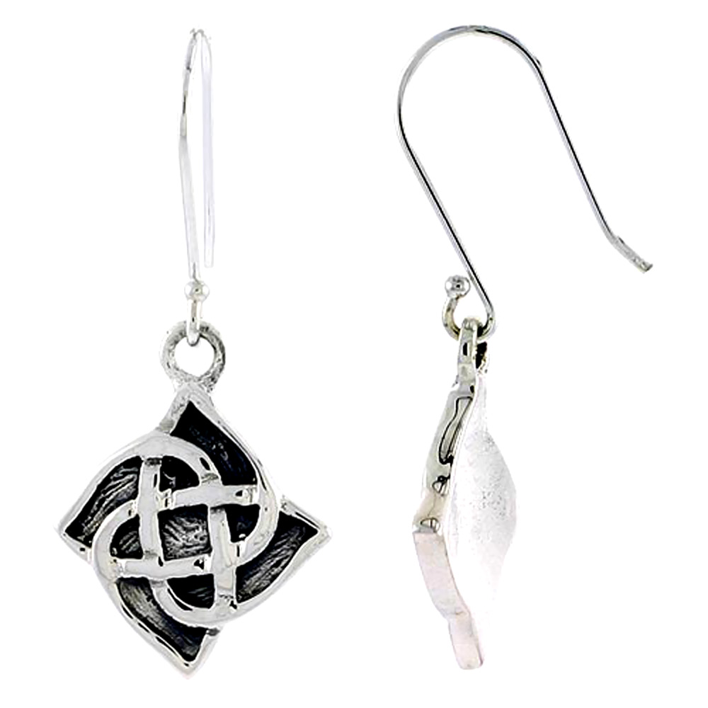 Sterling Silver Celtic Quaternary Knot Earrings, 3/4 inch long