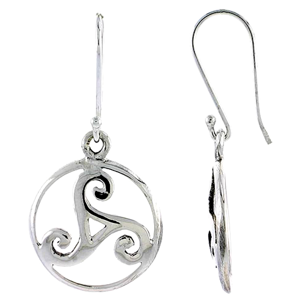 Sterling Silver Celtic Triskele Earrings, 3/4 inch long