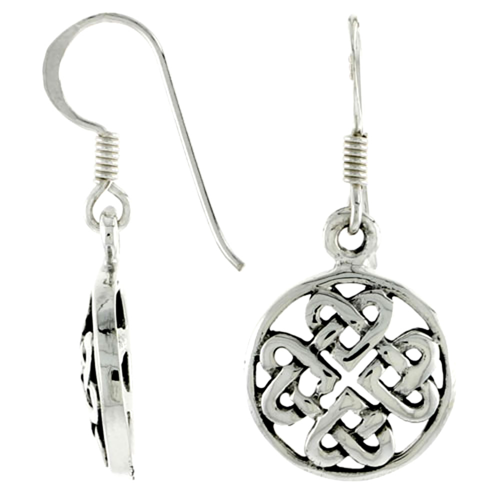 Sterling Silver Celtic Shield Knot Earrings, 5/8 inch long