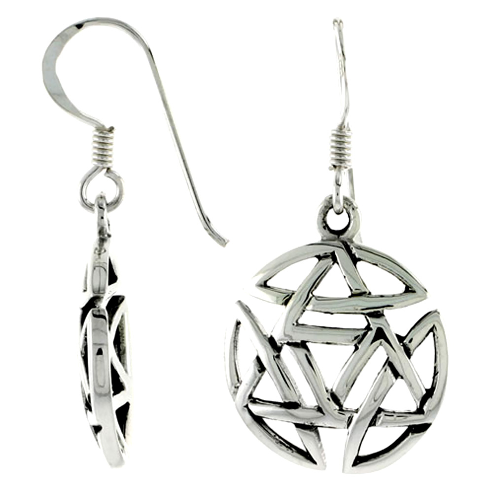 Sterling Silver Star of David Celtic Earrings, 3/4 inch long