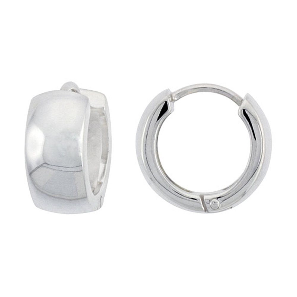 Sterling Silver Huggie Earrings Round Shape Flawless Finish, 1/2 inch