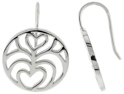 Sterling Silver Round Hook Earrings, 3/4 inch long