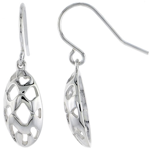 Sterling Silver Oval Hook Earrings, 3/4 inch long