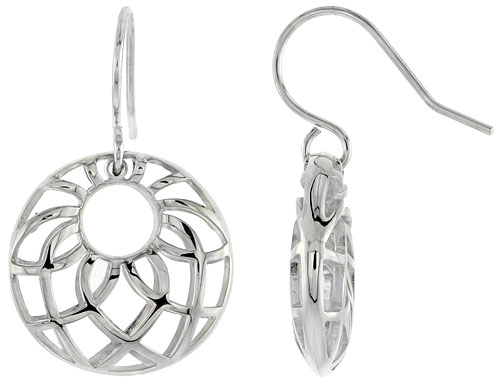 Sterling Silver Round Hook Earrings, 3/4 inch long