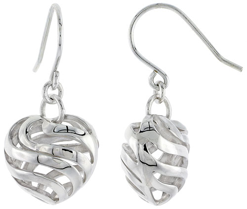 Sterling Silver Heart Hook Earrings, 1/2 inch long
