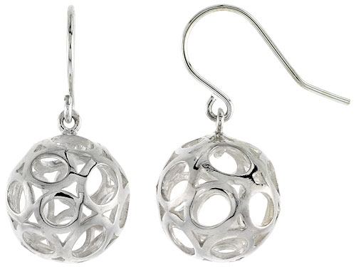 Sterling Silver Ball Hook Earrings, 3/4 inch long