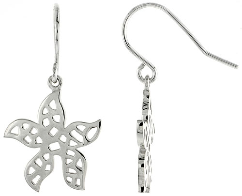 Sterling Silver Five-finger Leaf Hook Earrings, 3/4 inch long