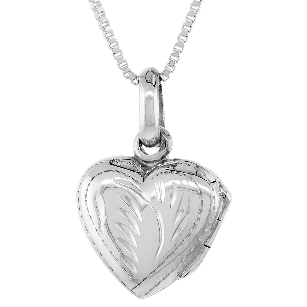 Very Tiny 1/2 inch Sterling silver Engraved Heart Locket Pendant for Women Handmade