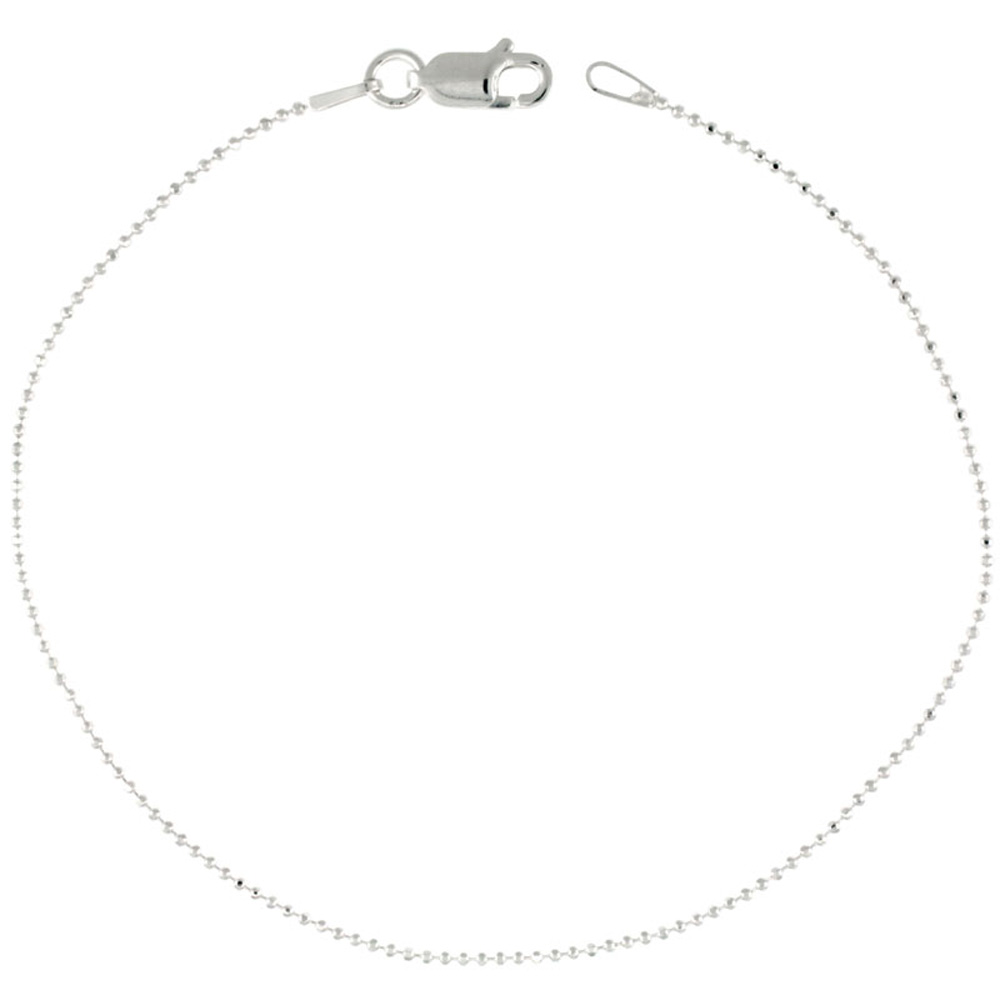 Sterling Silver Faceted Pallini Bead Ball Chain Necklaces & Bracelets Thin 1mm Nickel Free, 16 - 18 inch