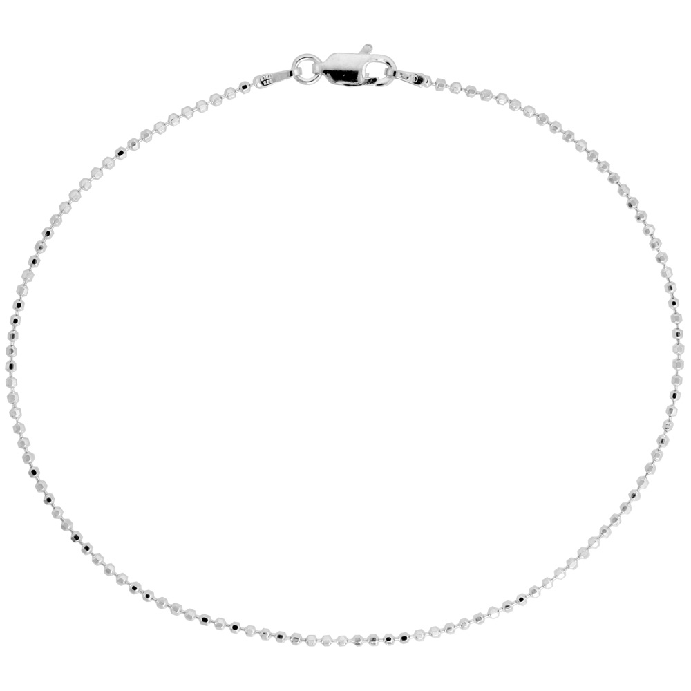Sterling Silver Faceted Pallini Bead Ball Chain Necklaces & Bracelets 1.5mm Nickel Free Italy, 7-30 inch