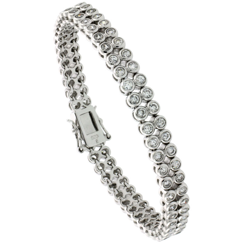 Sterling Silver 3.00 ct. size 2-Row Brilliant Cut CZ Tennis Bracelet, 7 in., 1/4&quot; (6.5 mm) wide