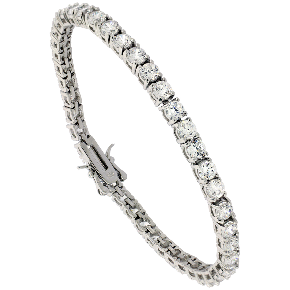 Sterling Silver CZ Tennis Bracelet 10.5 ct. size 4 mm stones Rhodium finished, 7.5 inches