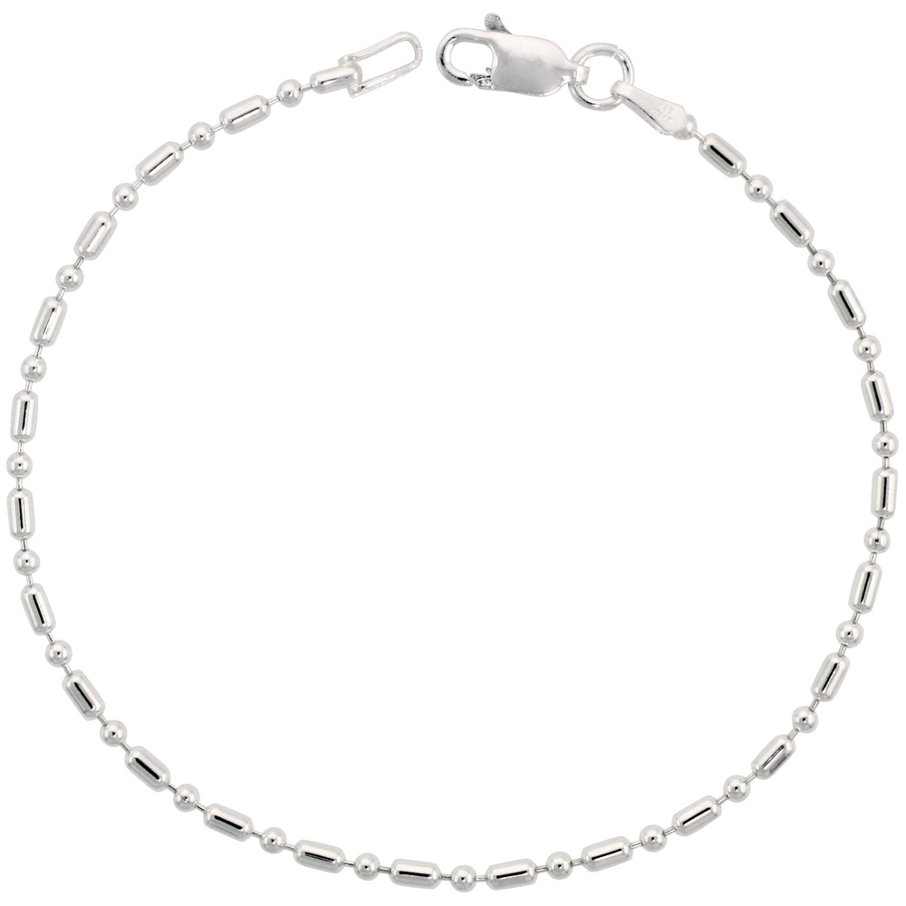 Sterling Silver Dot Dash Pallini Bead Ball Chain 1.8mm Nickel free Italy, sizes 7 - 30 inch