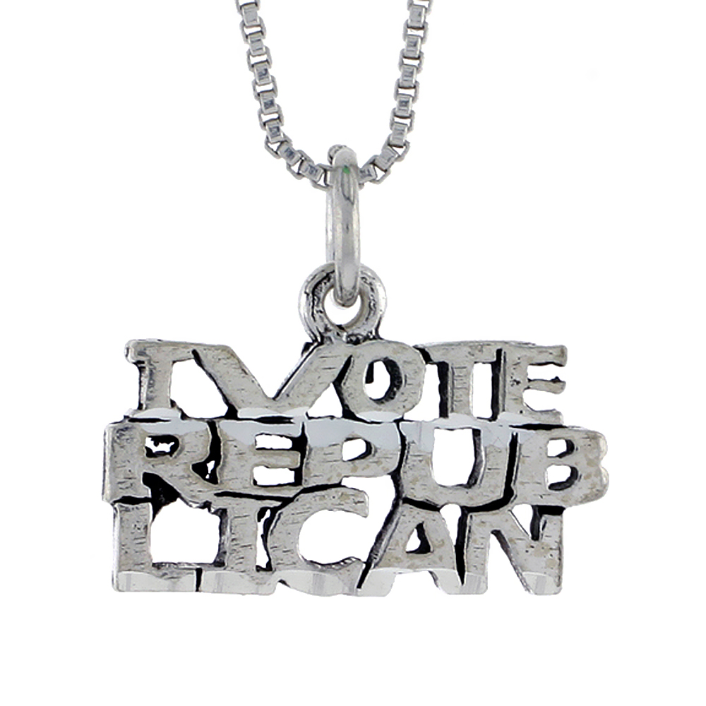 Sterling Silver I VOTE REPUBLICAN Word Necklace on an 18 inch Box Chain