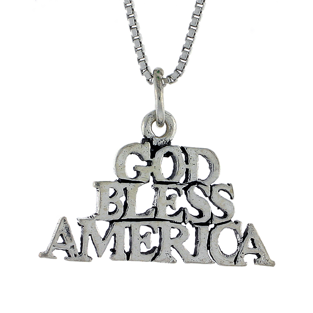 Sterling Silver GOD BLESS AMERICA Word Necklace on an 18 inch Box Chain