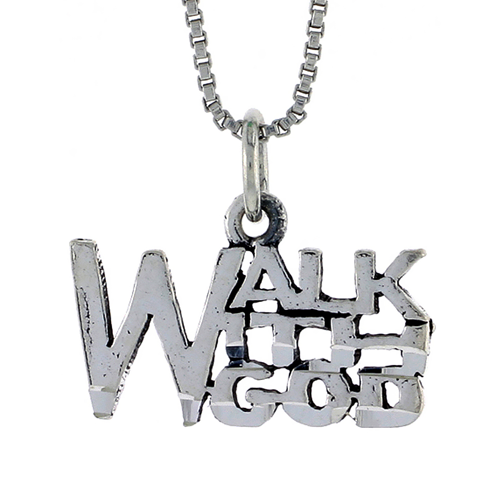 Sterling Silver WALK WITH GOD Word Necklace on an 18 inch Box Chain