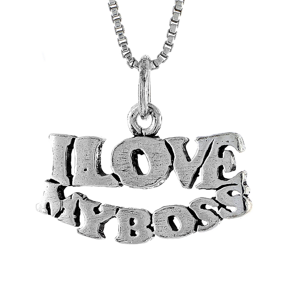 Sterling Silver I LOVE MY BOSS Word Necklace on an 18 inch Box Chain
