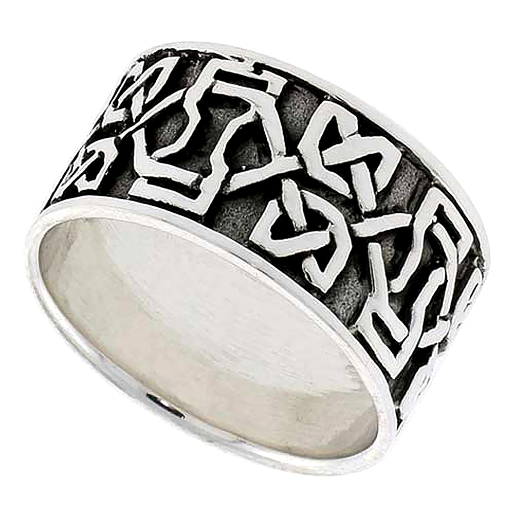 Sterling Silver Dara Celtic Knot Ring Large Wedding Band Thumb Ring 7/16 inch wide, sizes 9-14