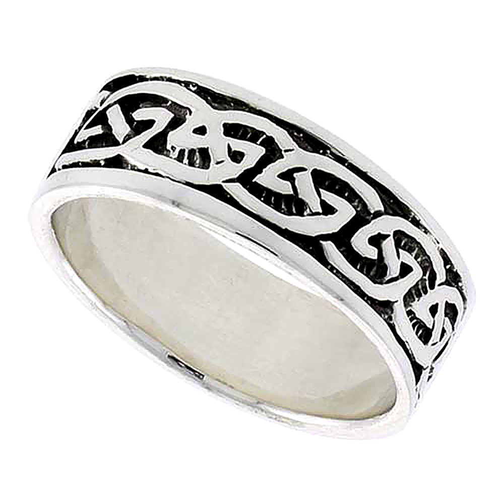 Sterling Silver Celtic Knot Ring Wedding Band Thumb Ring 5/16 inch wide, sizes 9-14