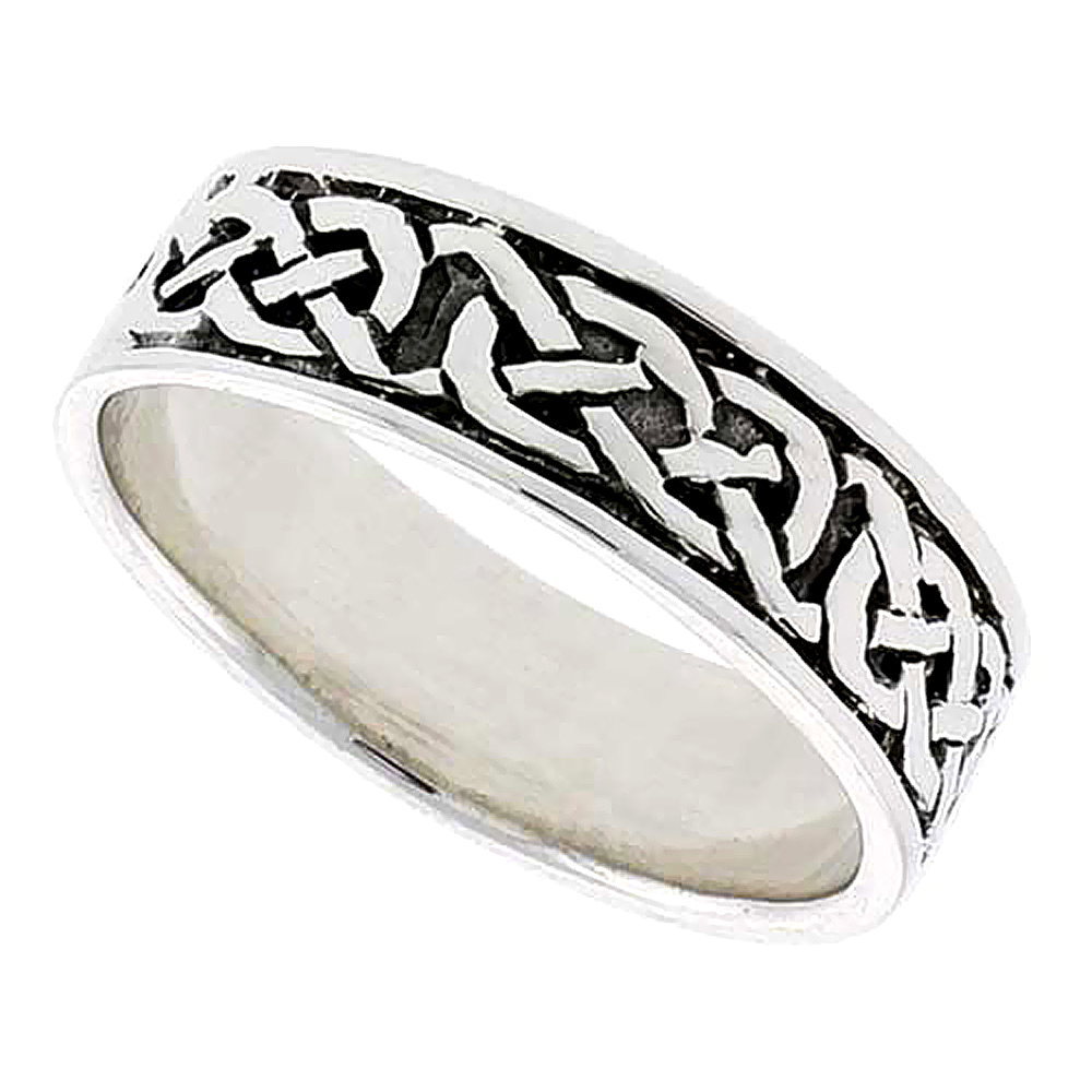 Sterling Silver Celtic Knot Ring Wedding Band Thumb Ring 1/4 inch wide, sizes 9-14