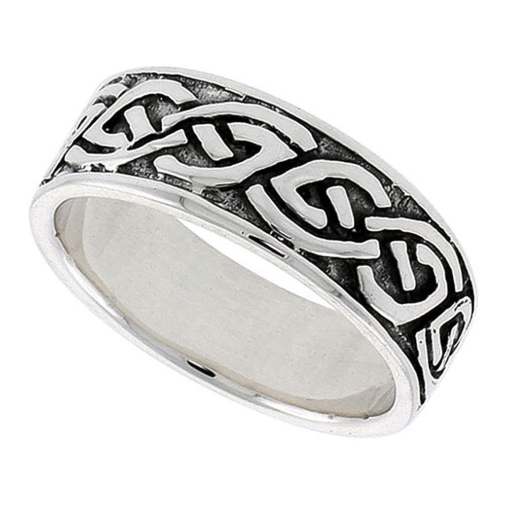 Sterling Silver Celtic Knot Ring Wedding Band Thumb Ring 5/16 inch wide, sizes 9-14