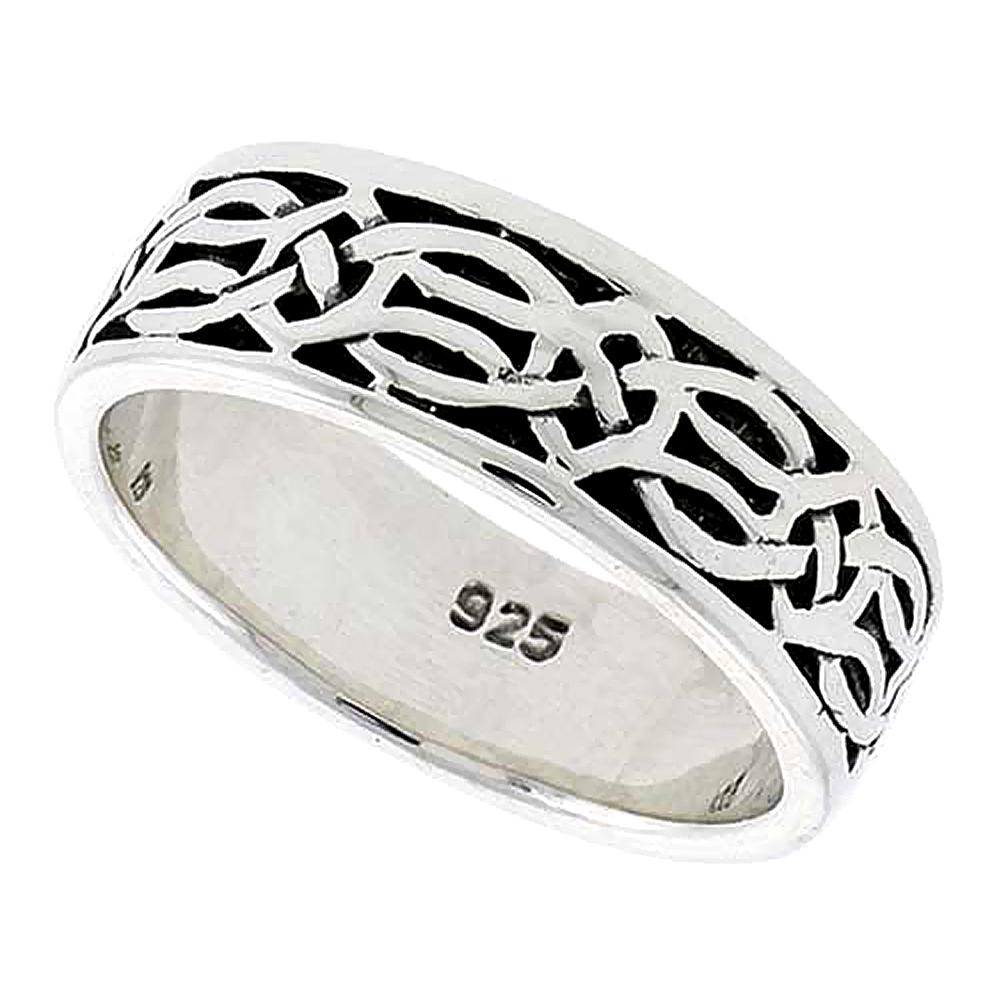 Sterling Silver Celtic Knot Ring Wedding Band Thumb Ring 5/16 inch wide, sizes 9-14