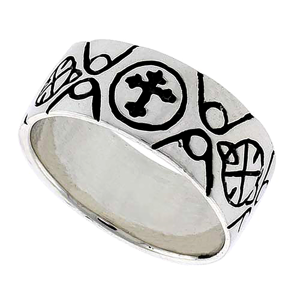 Sterling Silver Celtic Cross Fleury Ring flat 3/8 inch wide, sizes 9-14