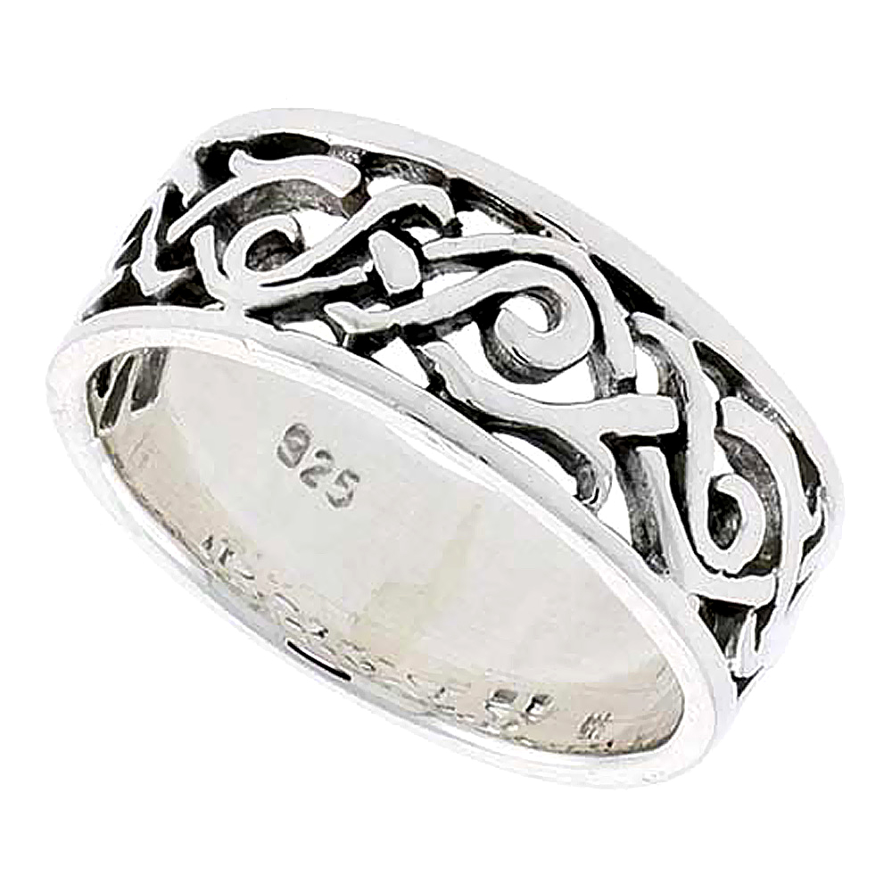 Sterling Silver Celtic Swirl Braid Ring flat 5/16 inch wide, sizes 9-14