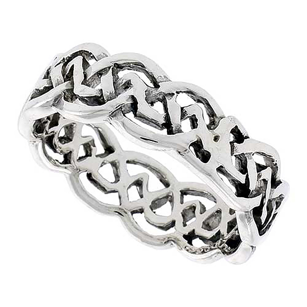 Sterling Silver Celtic Knot Ring flat Wedding Band Thumb Ring 1/4 inch wide, sizes 9-14