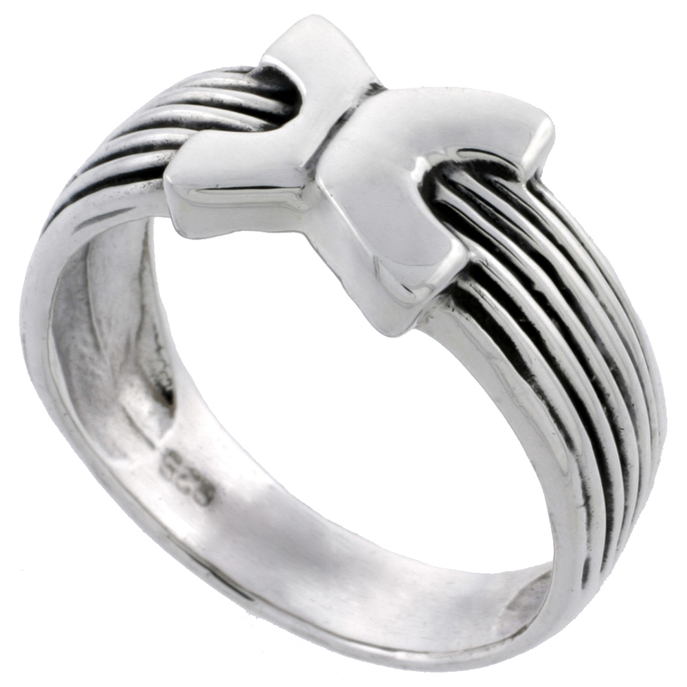 Sterling Silver Striped Ring 3/8 inch wide, sizes 5 - 14