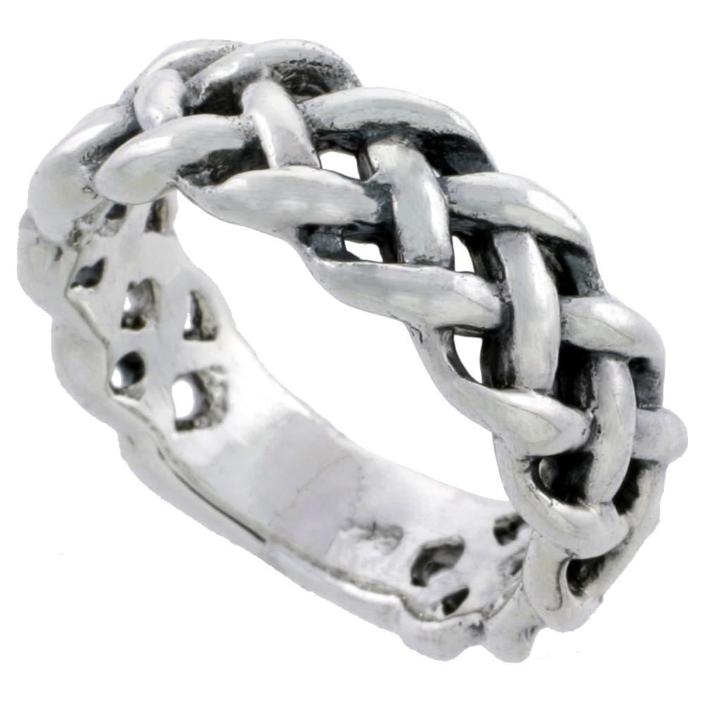 Sterling Silver Woven Ring 5/16 inch wide, sizes 5 - 13