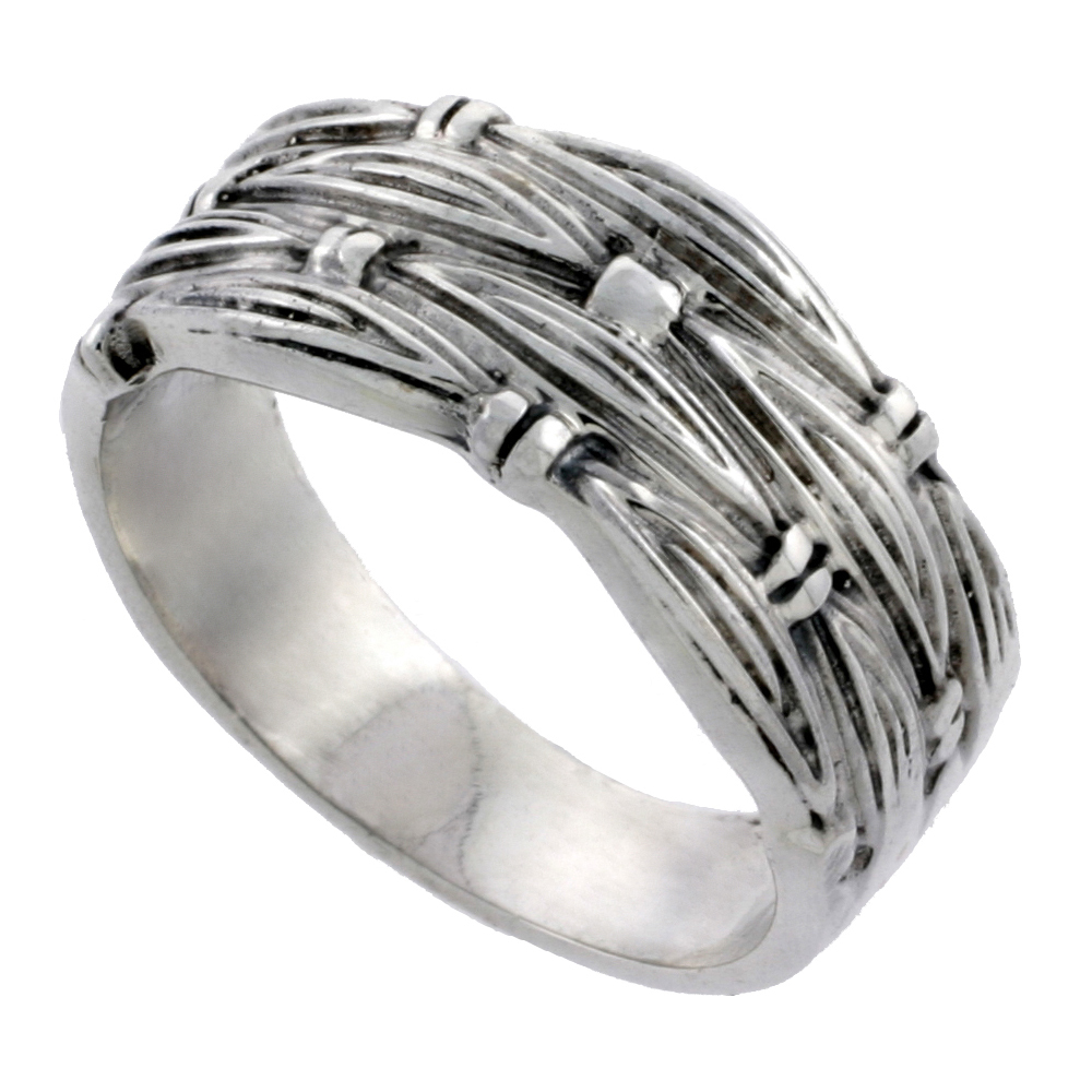 Sterling Silver Woven Ring 3/8 inch wide, sizes 4 - 14