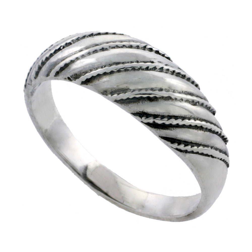 Sterling Silver Striped Dome Ring 5/16 inch wide, sizes 4 - 13