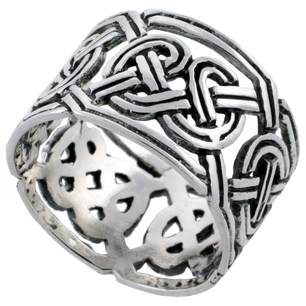 Sterling Silver Celtic Knot Ring Wedding Band Thumb Ring 1/2 inch wide, sizes 6 - 10