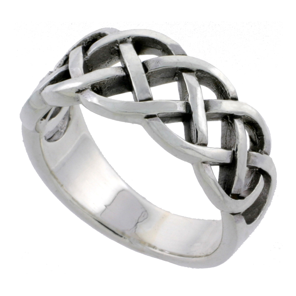 Sterling Silver Celtic Knot Ring Wedding Band Thumb Ring 3/8 inch wide, sizes 4 - 11