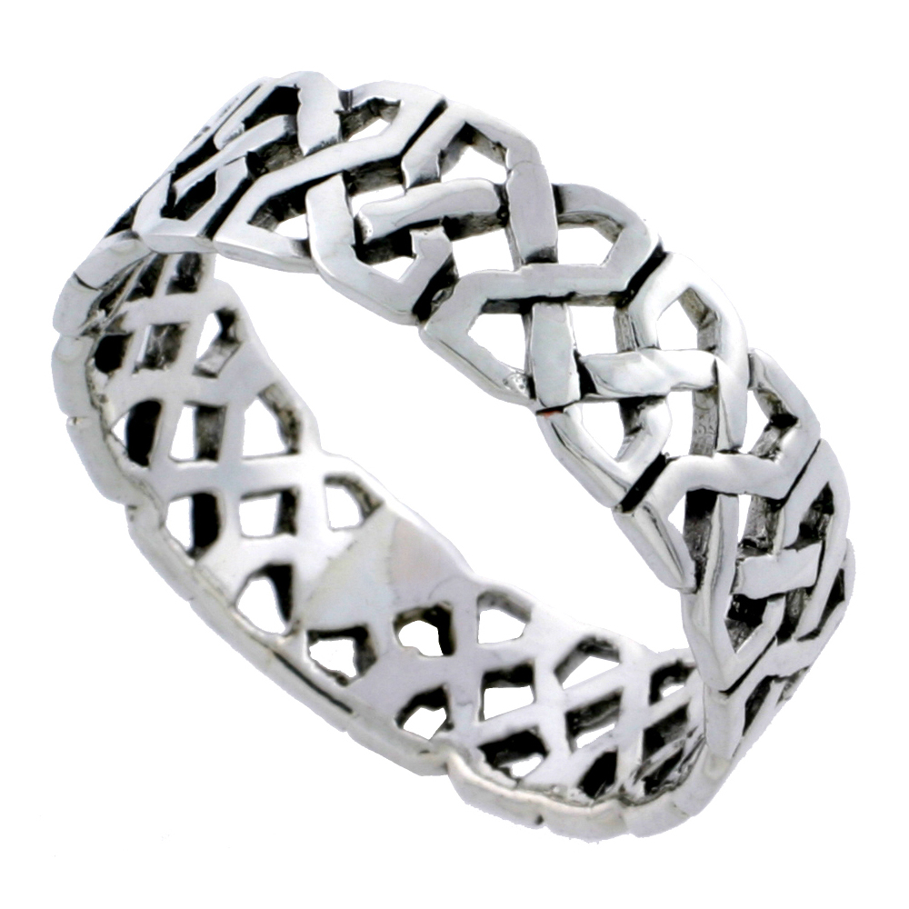 Sterling Silver Celtic Knot Ring Wedding Band Thumb Ring 1/4 inch wide, sizes 6 - 10