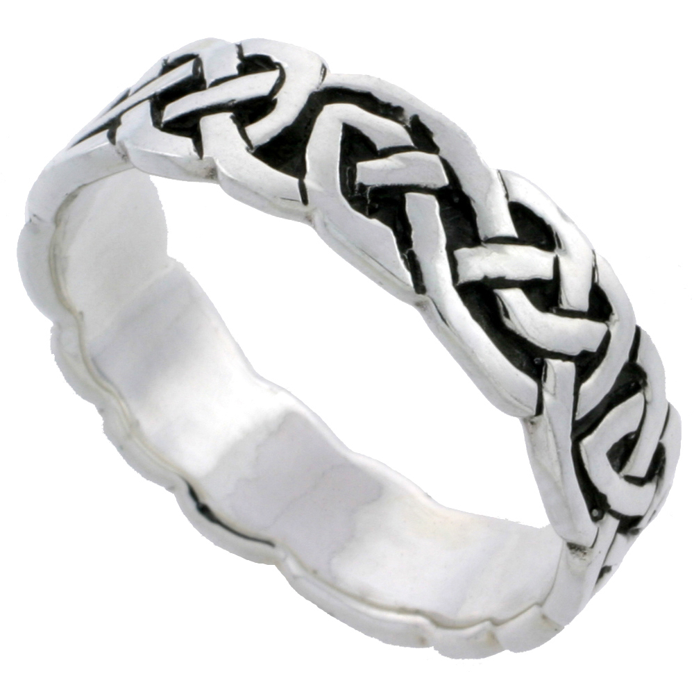 Sterling Silver Celtic Knot Ring Wedding Band Thumb Ring 1/4 inch wide, sizes 6 - 10